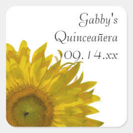 Gelbe Sonnenblume Quinceanera Gefälligkeitstriche Quadratischer Aufkleber