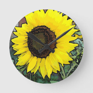 Gelbe Sonnenblume Runde Wanduhr