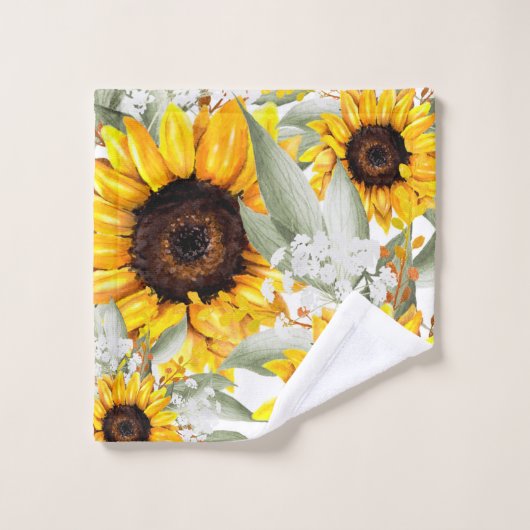 Gelbe Sonnenblume Rustikale Blume Badhandtuch Set (Waschlappen)