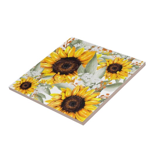 Gelbe Sonnenblume Rustikale Blume Fliese (Seite)