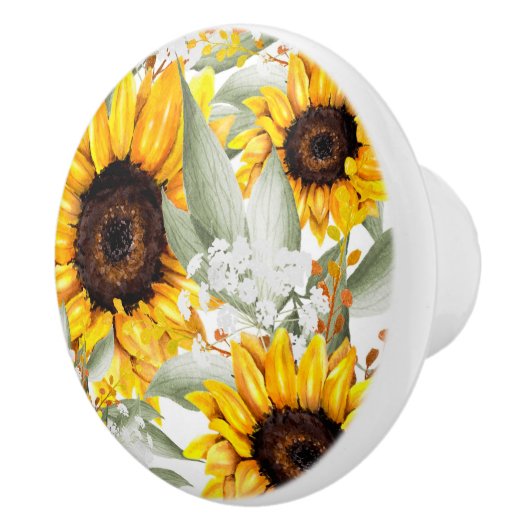 Gelbe Sonnenblume Rustikale Blume Keramikknauf (Rechts)