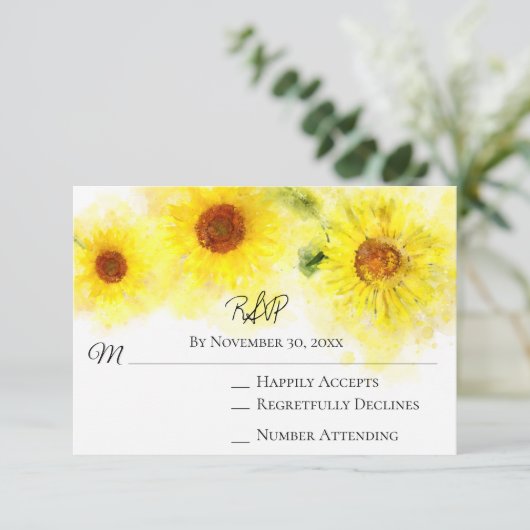 *~* Gelbe Sonnenblume Rustikale Hochzeit RSVP (Stehend Vorderseite)