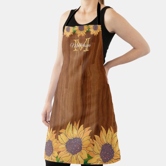 Gelbe Sonnenblume Rustikales Holz-Monogramm Schürze (InSitu)