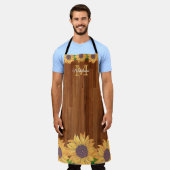 Gelbe Sonnenblume Rustikales Holz-Monogramm Schürze (Getragen)