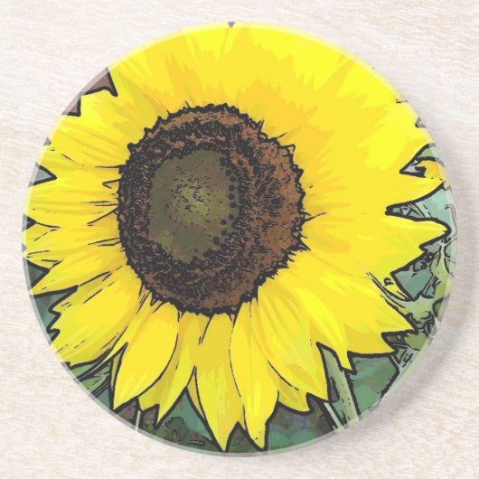 Gelbe Sonnenblume Sandstein Untersetzer (Vorne)