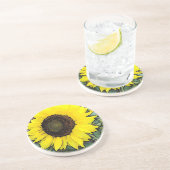 Gelbe Sonnenblume Sandstein Untersetzer (Seite)