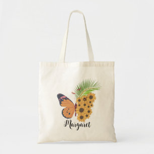 Gelbe Sonnenblume Schmetterling Personalisierter N Tragetasche