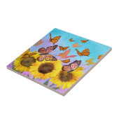 Gelbe Sonnenblume Schmetterlingsgarten Dekorativ Fliese (Seite)