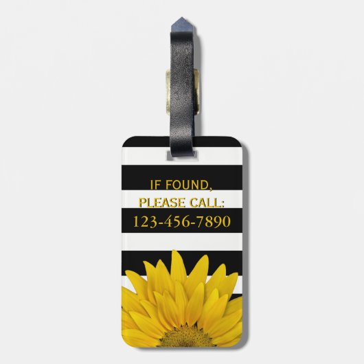 Gelbe Sonnenblume schwarz u. weiße Streifen mit Gepäckanhänger (Rückseite vertikal)