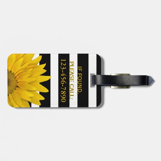 Gelbe Sonnenblume schwarz u. weiße Streifen mit Gepäckanhänger (Rückseite horizontal)