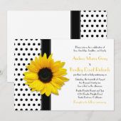 Gelbe Sonnenblume Schwarz-weiß Polka Dot Wedding Einladung (Vorne/Hinten)