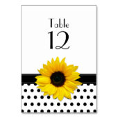 Gelbe Sonnenblume Schwarz-weiß Polka Dot Wedding Tischnummer (Rückseite)