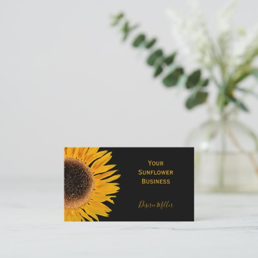 Gelbe Sonnenblume schwarzer Hintergrund Land rusti Visitenkarte (Stehend Vorderseite)
