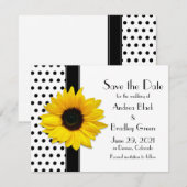 Gelbe Sonnenblume Schwarzer Polka Punkte Save the  Date (Vorne/Hinten)