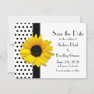 Gelbe Sonnenblume Schwarzer Polka Punkte Save the  Date