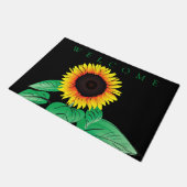 Gelbe Sonnenblume Schwarzer Türmchen Fußmatte (Schrägansicht)