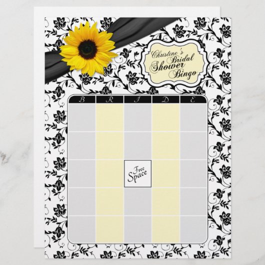 Gelbe Sonnenblume Schwarzes Brautparty Bingo (Vorne/Hinten)
