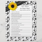 Gelbe Sonnenblume Schwarzes Brautparty Spiel (Vorderseite)