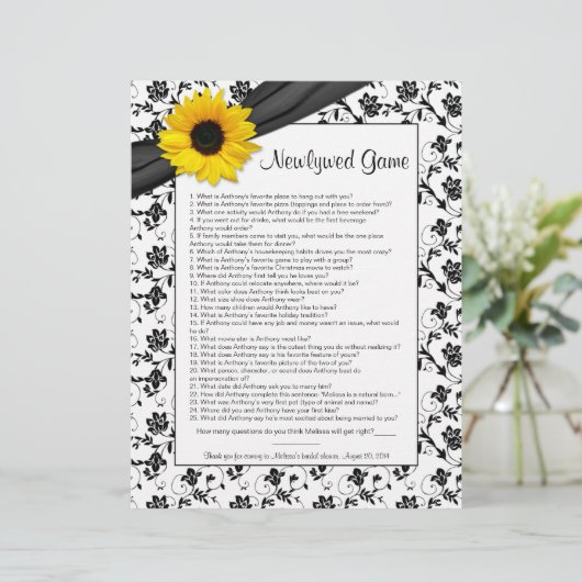 Gelbe Sonnenblume Schwarzes Brautparty Spiel (Stehend Vorderseite)