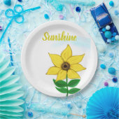 Gelbe Sonnenblume Sunshine Typografie Pappteller (Party)