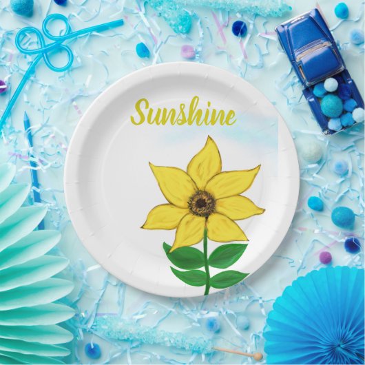 Gelbe Sonnenblume Sunshine Typografie Pappteller (Party)