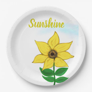 Gelbe Sonnenblume Sunshine Typografie Pappteller