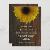Gelbe Sonnenblume und Barnwood-Hochzeit im Herbst Einladung (Vorne/Hinten)