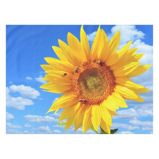 Gelbe Sonnenblume und Bienen Tableclout Blauer Him Tischdecke (Vorderseite (Horizontal))