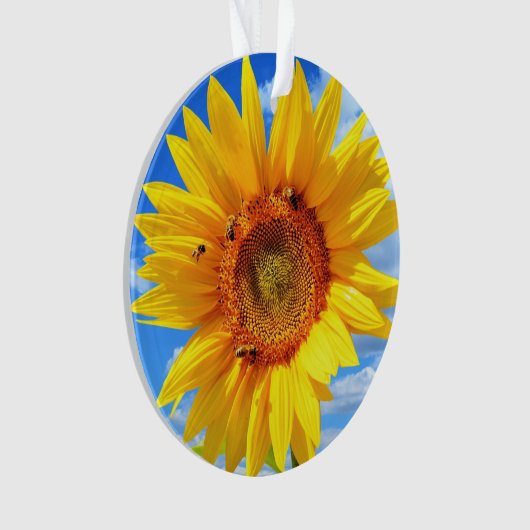 Gelbe Sonnenblume und Bienen Weihnachtsdekoration Ornament (Vorderseite)