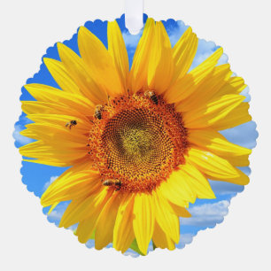 Gelbe Sonnenblume und Bienen Weihnachtskarte Ornament Karte