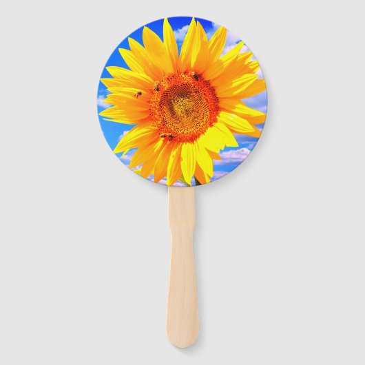 Gelbe Sonnenblume und Bienenhändeblume Fächer (Vorderseite)