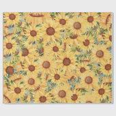 Gelbe Sonnenblume und Blätter  Geschenkpapier (Flach)
