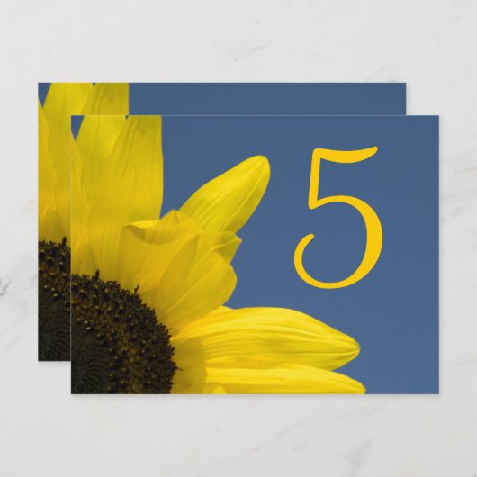 Gelbe Sonnenblume und Blaue Himmel Tischnummer (Vorne/Hinten)