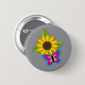 Gelbe Sonnenblume und blauer rosa Schmetterling Button (Vorne & Hinten)