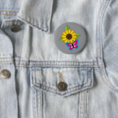 Gelbe Sonnenblume und blauer rosa Schmetterling Button (Beispiel)