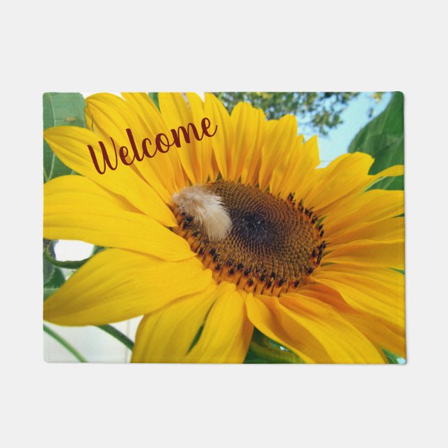 Gelbe Sonnenblume und Feder - Doormat Fußmatte (Vorderseite)