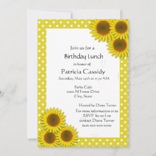 Gelbe Sonnenblume und Polka Dots Brithday Lunch Einladung