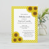 Gelbe Sonnenblume und Polka Dots Brithday Lunch Einladung (Stehend Vorderseite)