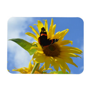 Gelbe Sonnenblume und Roter Admiral Butterfly Magnet