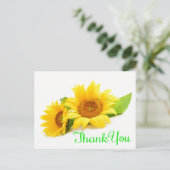 Gelbe Sonnenblume Vielen Dank Grüne Hochzeitsblume Postkarte (Stehend Vorderseite)