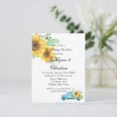 Gelbe Sonnenblume Vintag Aqua Truck Polterabend Einladung (Stehend Vorderseite)