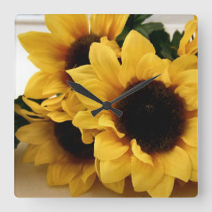 Gelbe Sonnenblume-Wanduhr Quadratische Wanduhr