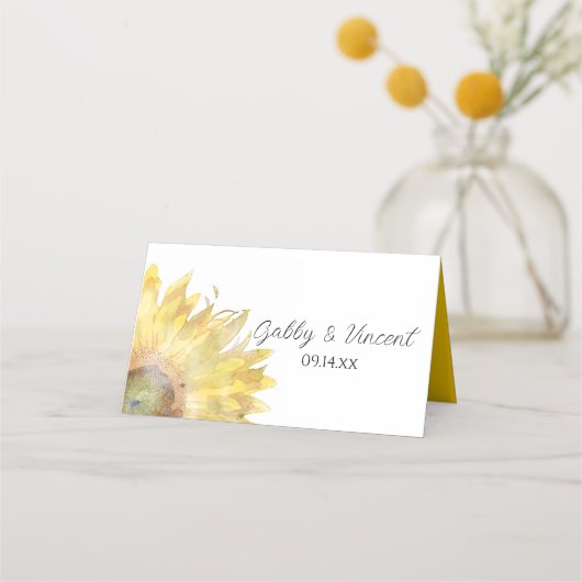 Gelbe Sonnenblume Wasserfarbe Hochzeitsfavoriten W Platzkarte (Rückseite)