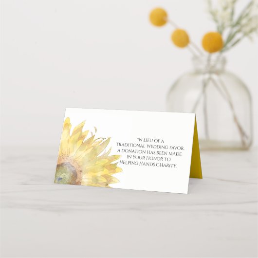 Gelbe Sonnenblume Wasserfarbe Hochzeitsfavoriten W Platzkarte (Vorderseite)