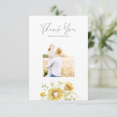 Gelbe Sonnenblume Wasserfarbe Hochzeitsstich Foto Dankeskarte (Stehend Vorderseite)