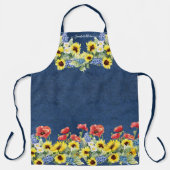 Gelbe Sonnenblume Wasserfarbe Roter Mohn Navy Blau Schürze (Vorderseite)