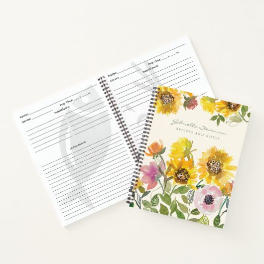 Gelbe Sonnenblume Wasserfarbe Spezielles Rezept Notizblock (Innenseite)