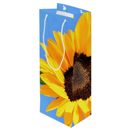 Gelbe Sonnenblume Weinbeutel Geschenktüte Für Weinflaschen (Rückseite Schrägansicht)