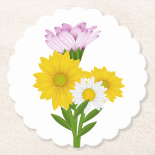Gelbe Sonnenblume, Weiße Margerite Lila Blume Untersetzer