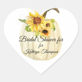 Gelbe Sonnenblume Weißes Pumpkin Fall Brautparty Herz-Aufkleber